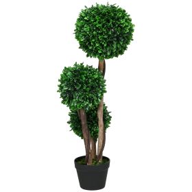 3ft Artificial Triple Ball Boxwood Topiary Tree, Pot, Sandalwood Leaves, Indoor Outdoor Home