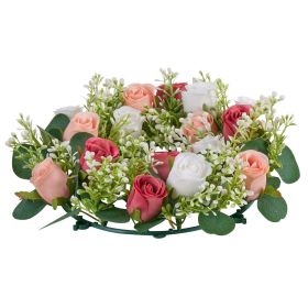VEVOR Artificial Rose Wreath, 14-Inch Diameter Faux Flower Wreath with Pink and White Roses, Flower Arrangement Centerpiece for Valentine's
