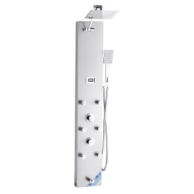 VEVOR Shower Panel Tower System with Rainfall Shower Head, LED, 49 in Brushed Stainless Steel Shower Column, 4-Function Faucet