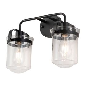2-Light With Clear Glass Shade,Modern Sconce, Industrial Indoor  Light Fixture For Bathroom Living Room Bedroom Over Kitchen Sink,E26 Socket,No B (Option: Black)