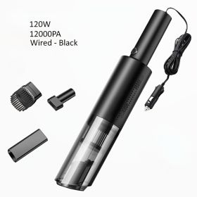 Home Car Vacuum Cleaner, 120W 12000Pa Rechargeable Handheld Black Wired Charging Multi-function Cleaning Accessories For Car Interior Home (Option: Black1)