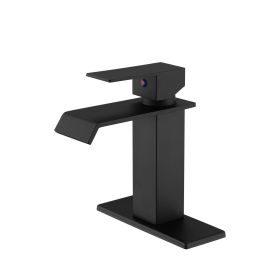 Waterfall Spout Bathroom Faucet; Single Handle Bathroom Vanity Sink Faucet (Color: Matte Black)