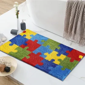 Bathroom Rug 20x32 Non Slip Fluffy Teal Bath Mat For Bathroom Floor Washable Plush Luxury Bath Rug For Tub Soft Shaggy Absorbent Shower Sink Mat (Option: Puzzle24x16IN)